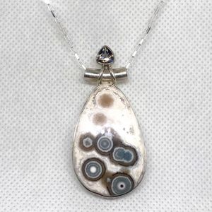 Genuine Ocean Jasper Necklace on 18" Chain with Topaz Accent Stone